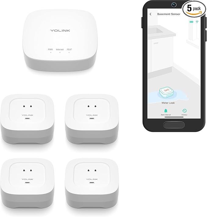 YoLink hub and water leak sensors